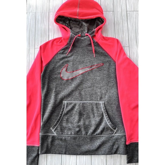 Nike Tops - Woman’s Nike Therma Fit Hoodie Sweatshirt Small Gray Pink Swoosh Sweater